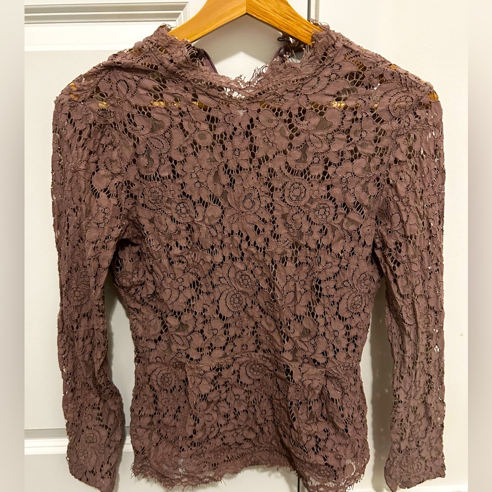 Purple Lace Blouse Mock Neck - Size S